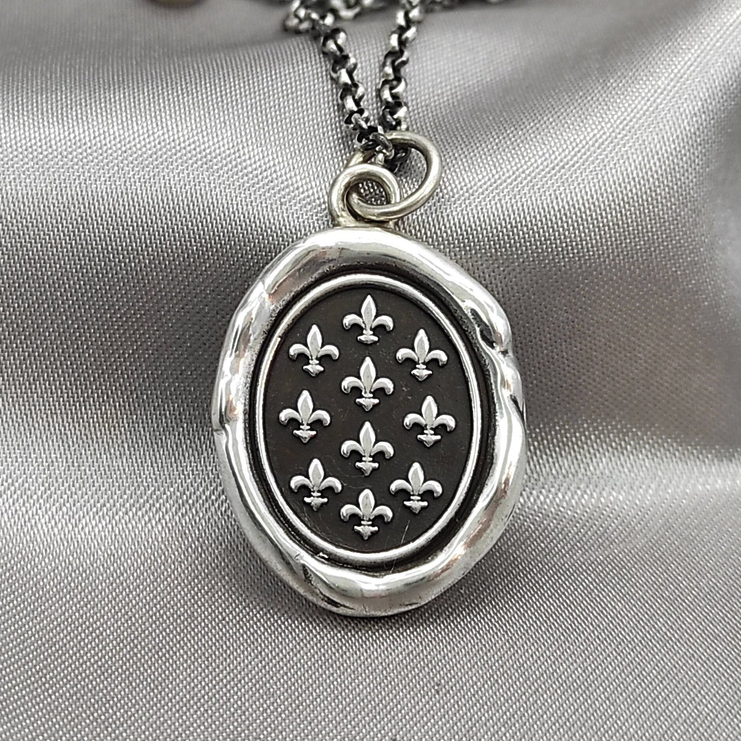 Silver Fleur-de-lis Pendant, Wax Seal Necklace, Handmade Silver Charm, Intaglio Seal Heirloom, Original Design Liliane Ting LT053