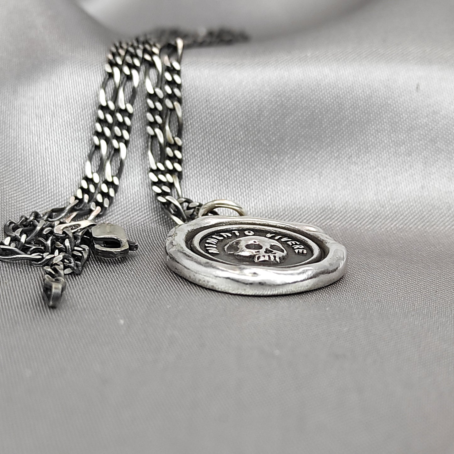 Skull Memento Wax Seal Necklace Pendant, Handmade Silver Talisman, Intaglio Seal Heirloom, Original Design Liliane Ting Studio LT029