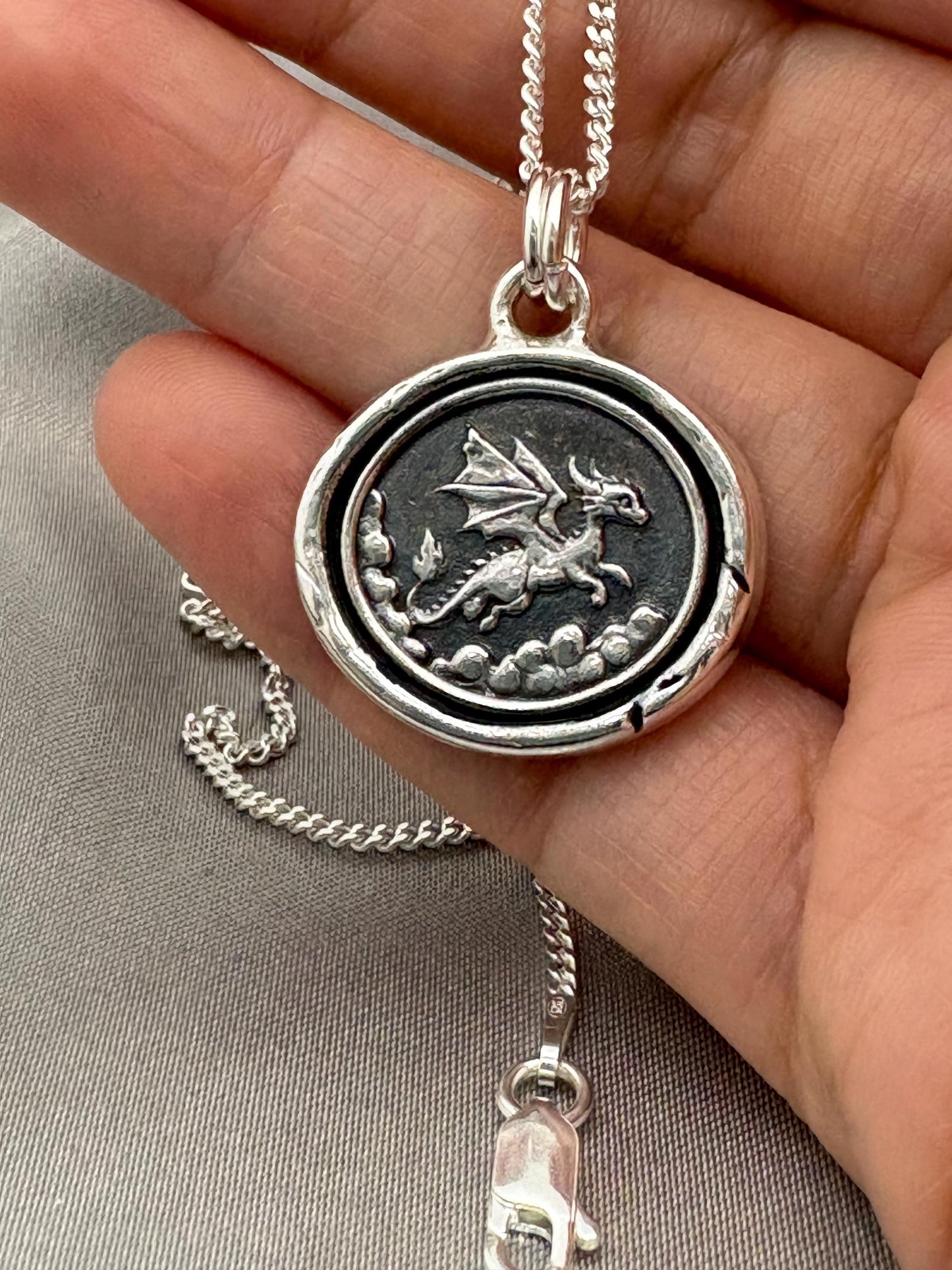 Flying Baby Dragon Wax Seal Necklace Pendant, Handmade Silver Talisman, Intaglio Seal Heirloom, Original Design Liliane Ting LT101