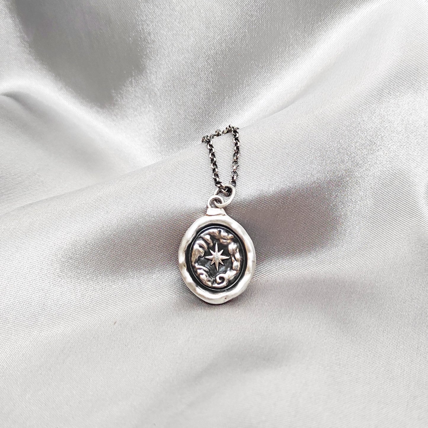 Star Cloud Pendant, Wax Seal Necklace, Handmade Silver Charm, Intaglio Seal Heirloom Original Design by Liliane Ting LT061
