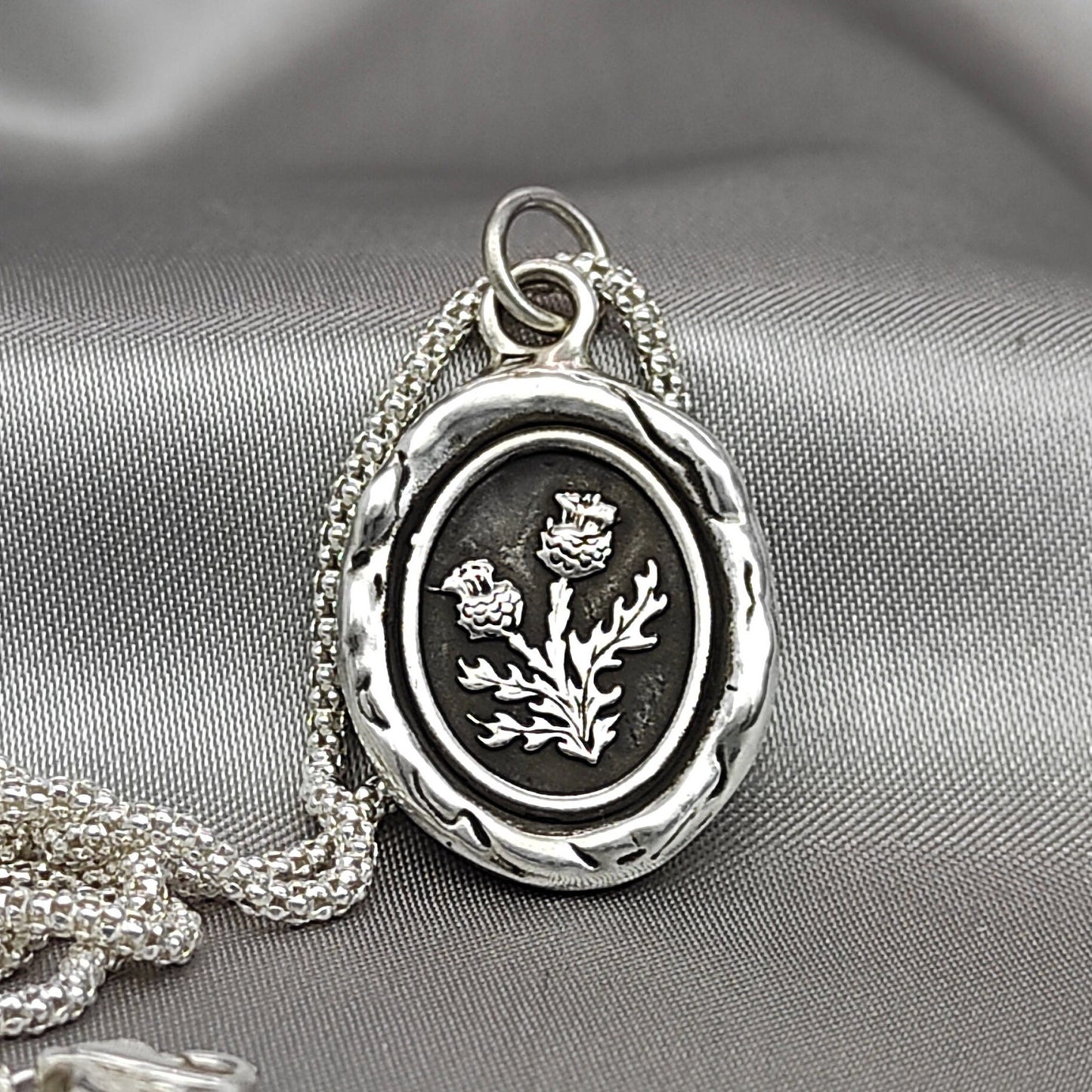 Thistle Double Head Necklace, Wax Seal Pendant, Handmade Silver Talisman, Intaglio Seal Heirloom, Original Design LT067