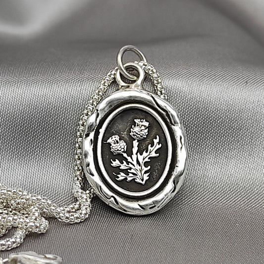 Thistle Double Head Necklace, Wax Seal Pendant, Handmade Silver Talisman, Intaglio Seal Heirloom, Original Design LT067