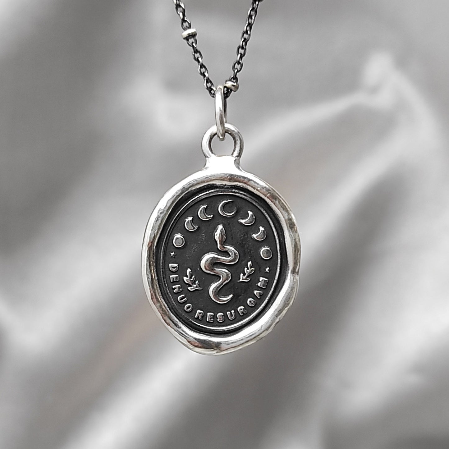 Snake Celestial Necklace - I Shall Rise Again - Wax Seal Pendant, Handmade Silver Talisman, Heirloom, Original Design Liliane Ting LT044