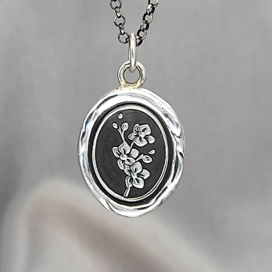 Orchid Pendant, Wax Seal Flower Necklace, Handmade Silver Charm, Intaglio Seal Heirloom Original Design Liliane Ting LT046