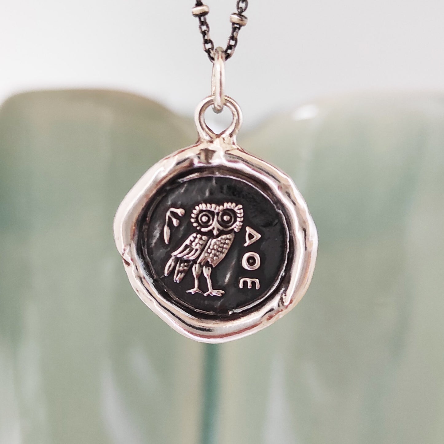 Athena OWL Pendant, Wax Seal Necklace, Handmade Silver Amulet, Intaglio Seal Heirloom, LT048