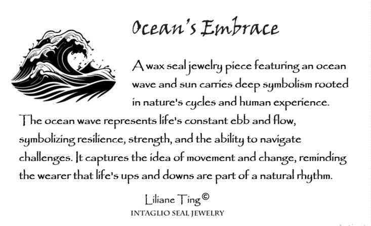 Ocean Wave Sun Wax Seal Necklace Pendant, Handmade Silver Talisman, Intaglio Seal Heirloom, Original Design by Liliane Ting 085