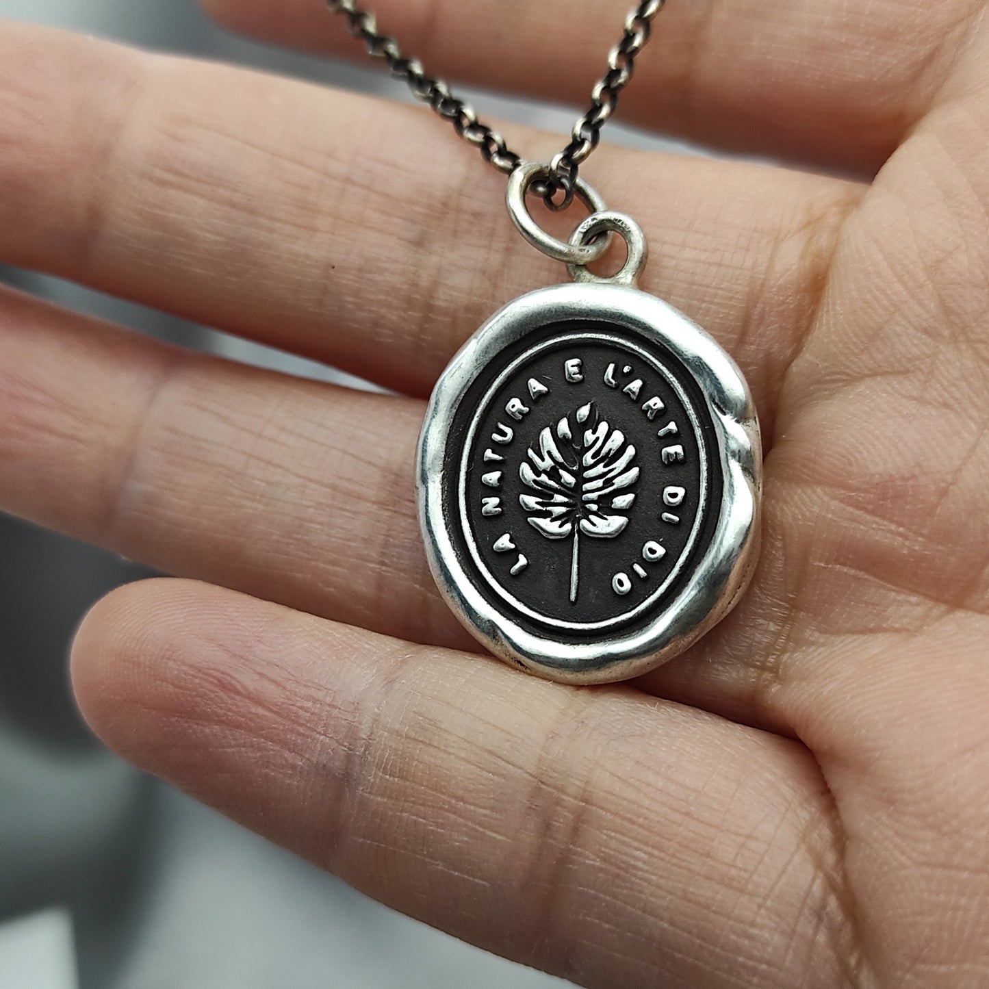 Silver Leaves Pendant, Handmade Silver Charm, Nature Wax Seal Necklace , Intaglio Seal Heirloom, Original Design Liliane Ting LT054