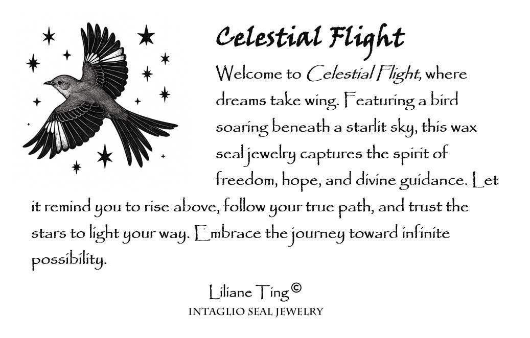 Soaring Bird Celestial Star Wax Seal Necklace Pendant, Handmade Silver Talisman, Intaglio Seal Heirloom, Original Design LT091