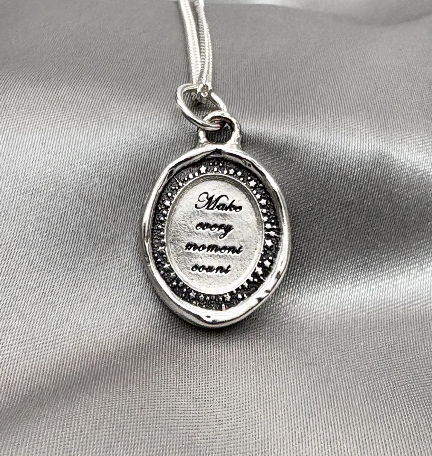Personalized Inspirational Wax Seal Necklace, Stamped Quote Handcrafted Silver Pendant, Intaglio Seal Heirloom, Original Design Liliane Ting