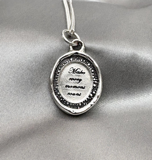 Personalized Inspirational Wax Seal Necklace, Stamped Quote Handcrafted Silver Pendant, Intaglio Seal Heirloom, Original Design Liliane Ting