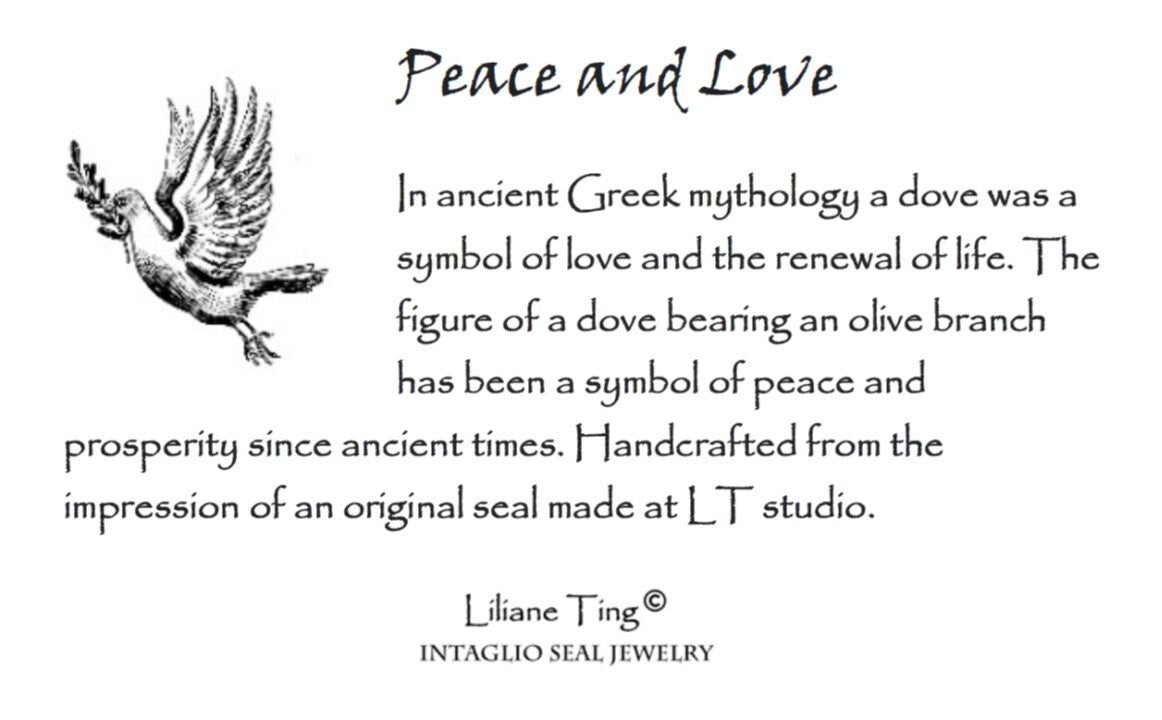 Dove Olive Pendant, Wax Seal Bird Necklace, Handmade Silver Charm, Intaglio Seal Heirloom, Original Design Liliane Ting Studio LT057