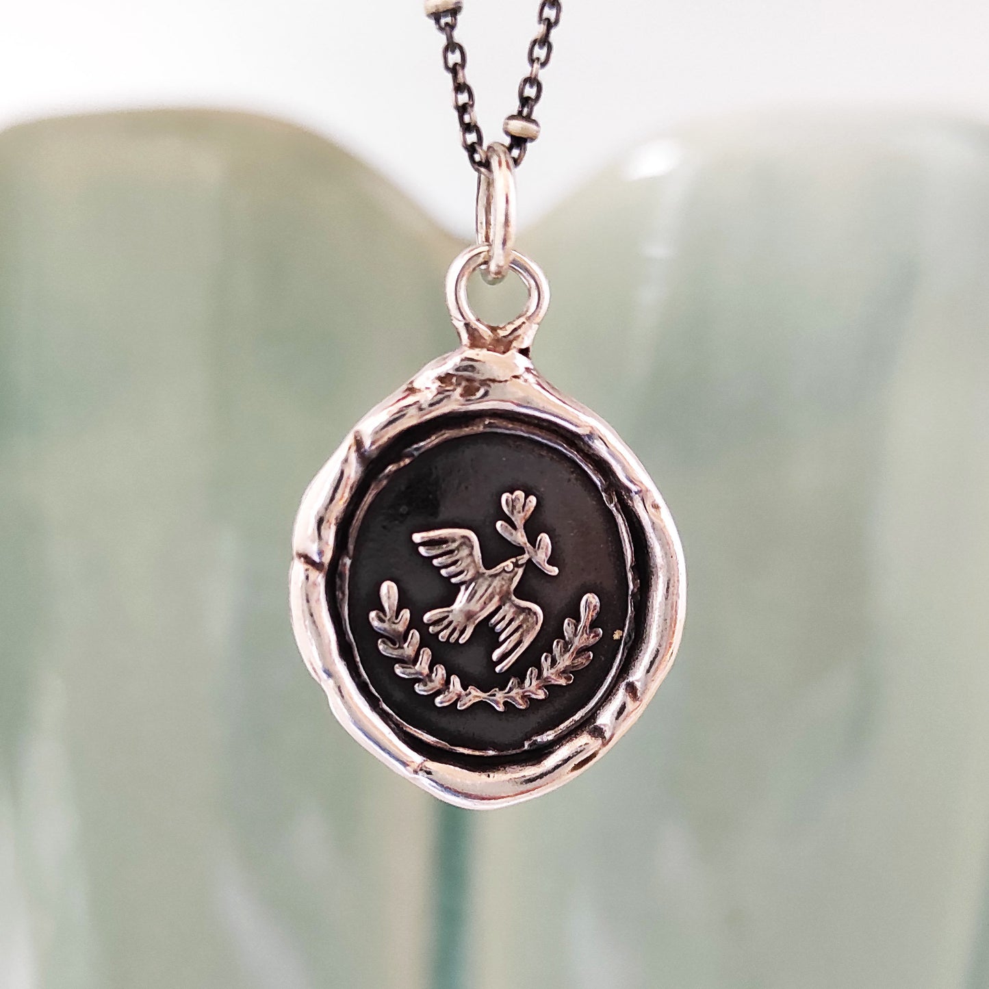 Bird Peace Love Pendant, Wax Seal Necklace, Handmade Silver Charm, Intaglio Seal Heirloom, Original Design by Liliane Ting LT005