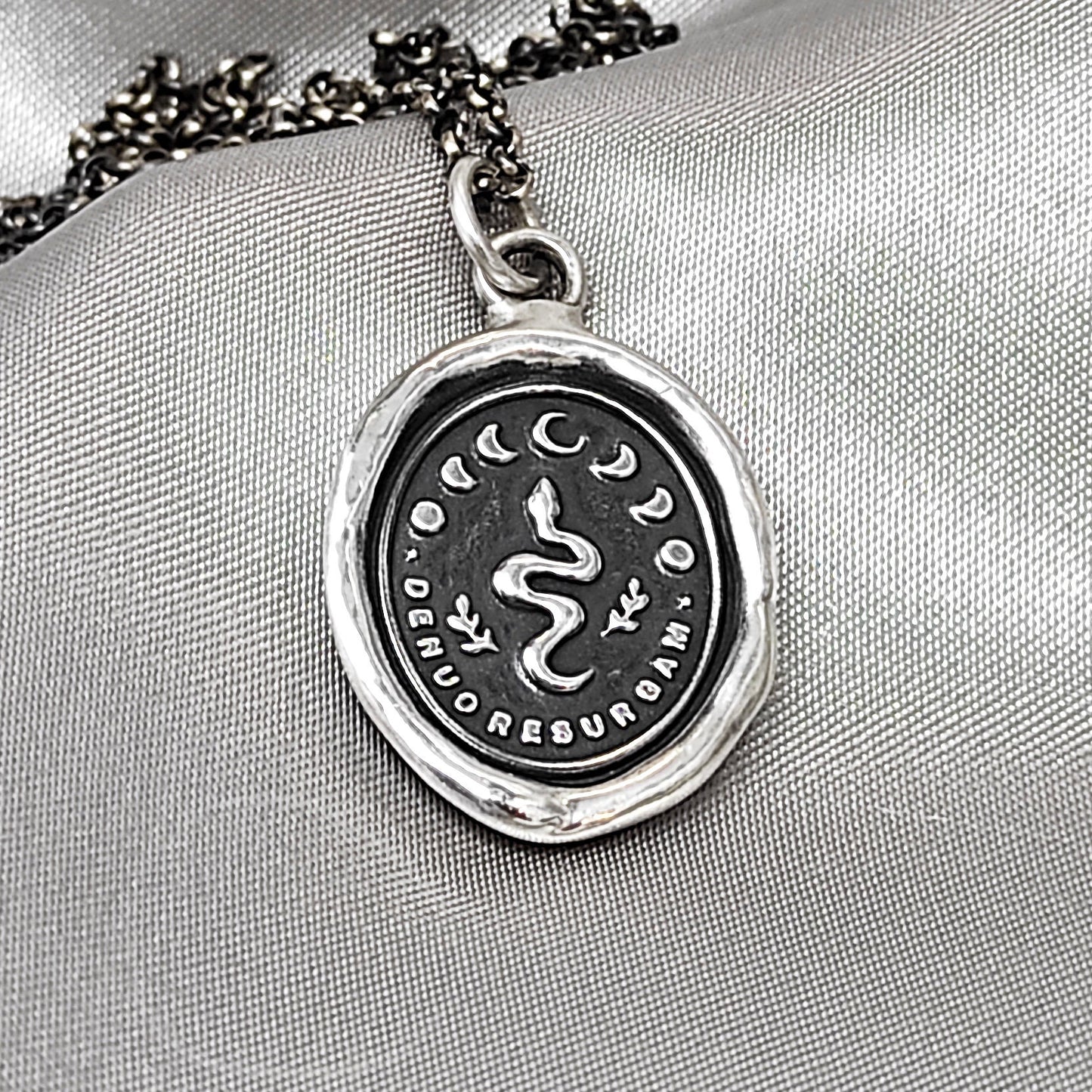 Snake Celestial Necklace - I Shall Rise Again - Wax Seal Pendant, Handmade Silver Talisman, Heirloom, Original Design Liliane Ting LT044