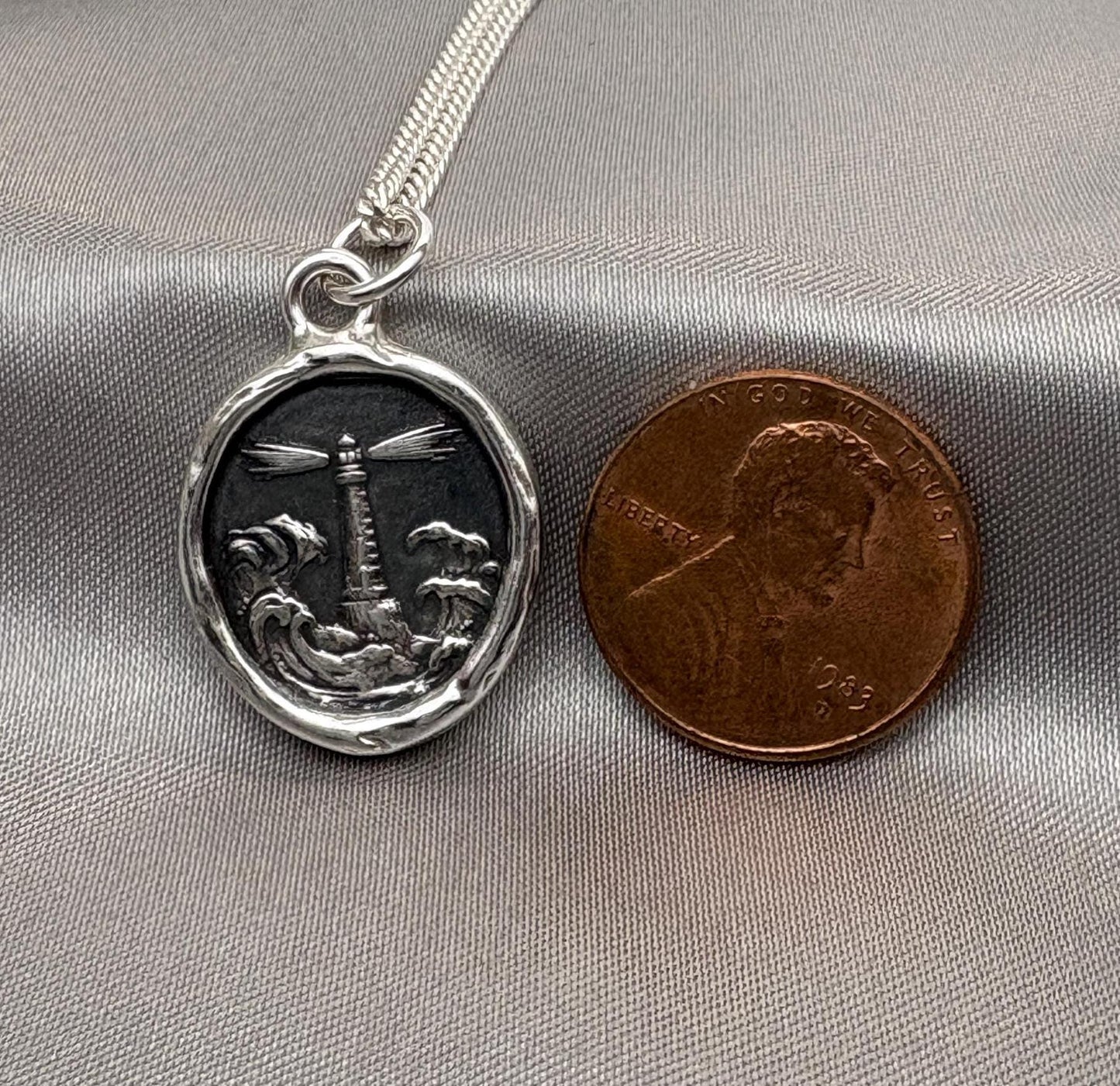 Lighthouse Pendant – Nautical Wax Seal Necklace, Handmade Silver Charm, Intaglio Seal Heirloom, Original Design LT Studio