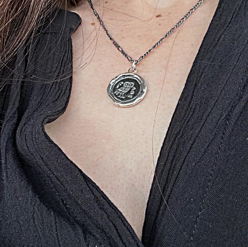 Athena OWL Pendant, Wax Seal Necklace, Handmade Silver Amulet, Intaglio Seal Heirloom, LT048