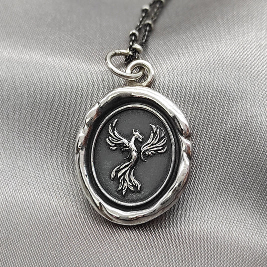 Phoenix Resurrection Pendant, Firebird Wax Seal Necklace, Handmade Silver Charm, Intaglio Seal, Original Design Liliane Ting Studio LT010