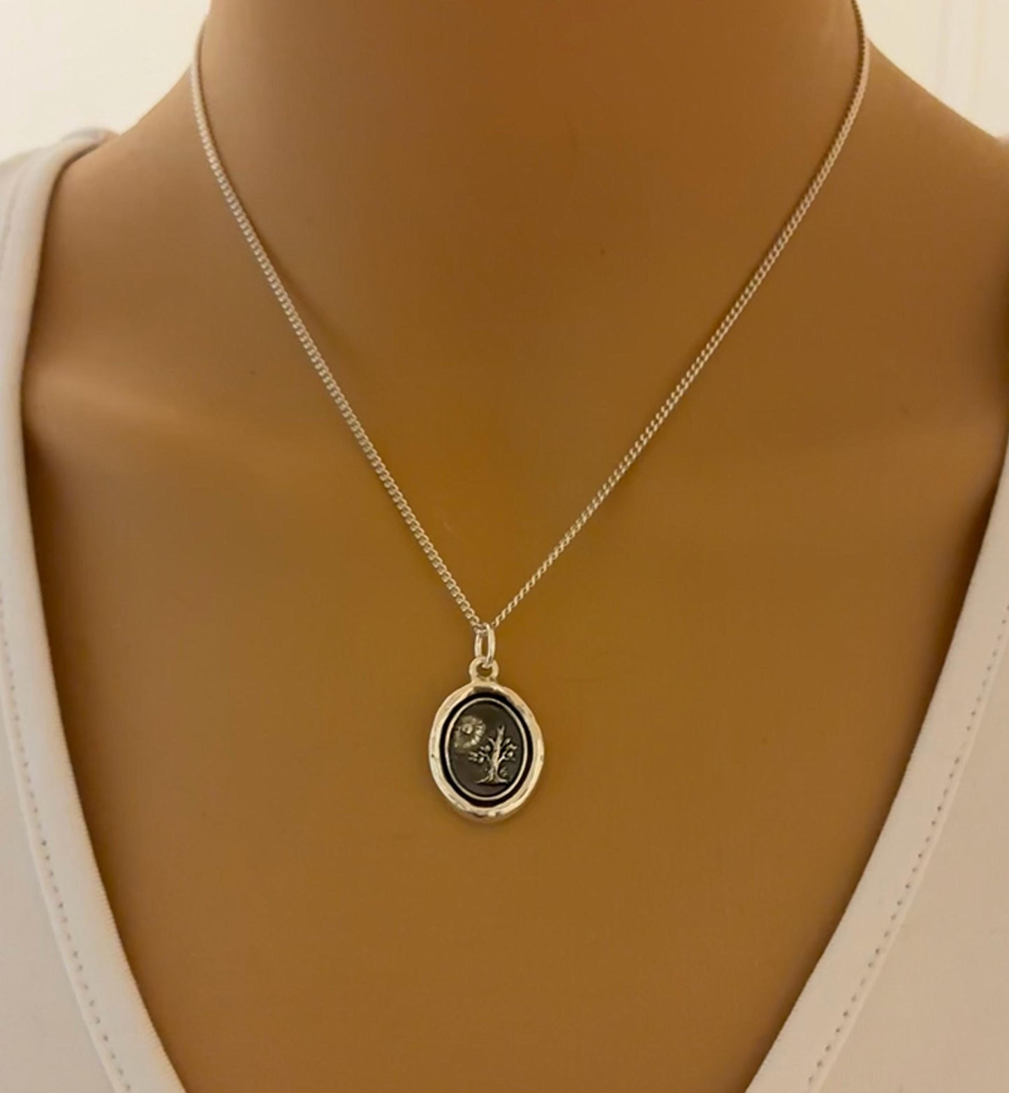 Resilience, Tree Wax Seal Necklace Pendant, Handmade Silver Talisman, Intaglio Seal Heirloom, Original Design by Liliane Ting LT137