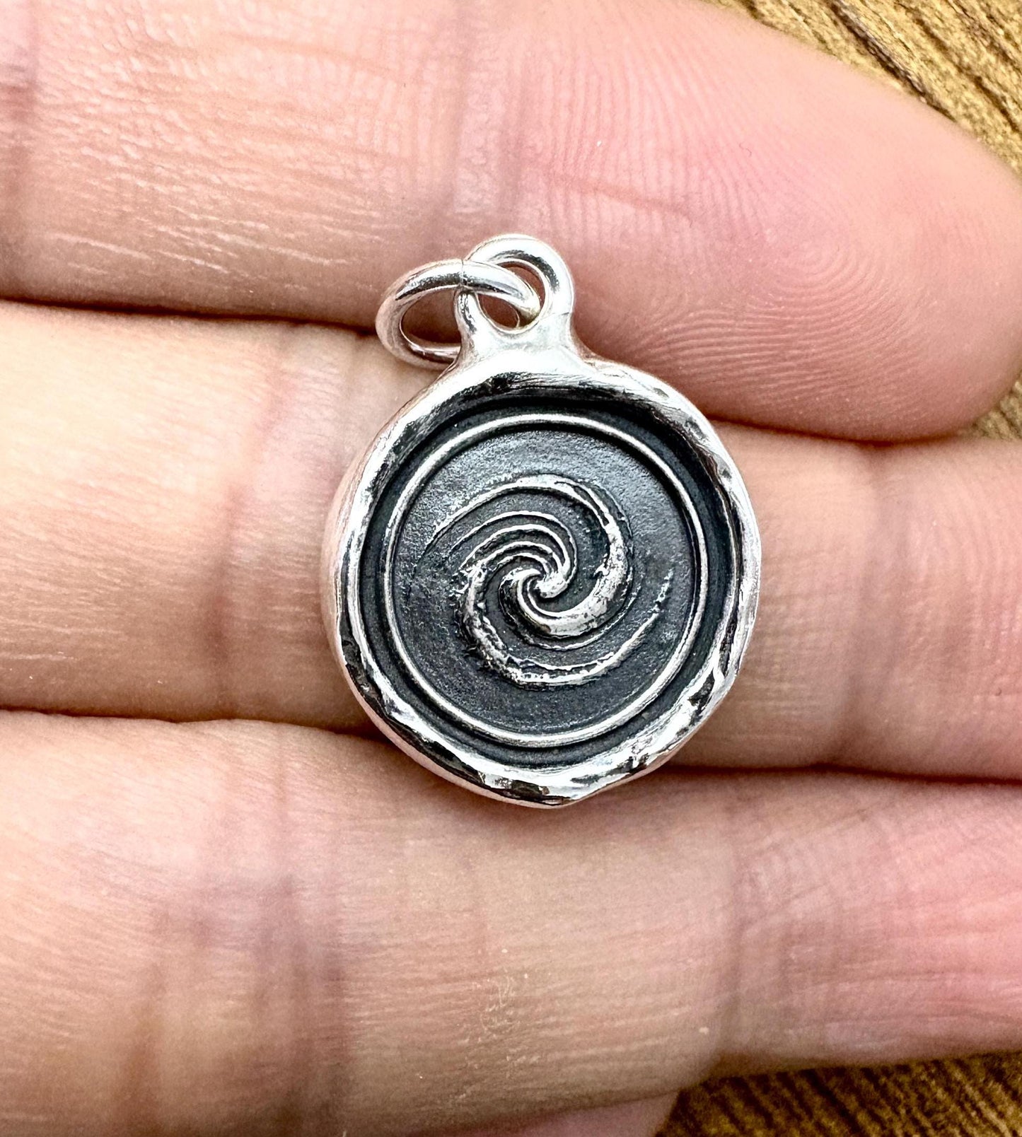 Silver Spiral Pendant, Energy & Transformation Symbol Wax Seal Necklace, Handmade Charm, Intaglio Seal Heirloom, Original Design LilianeTing