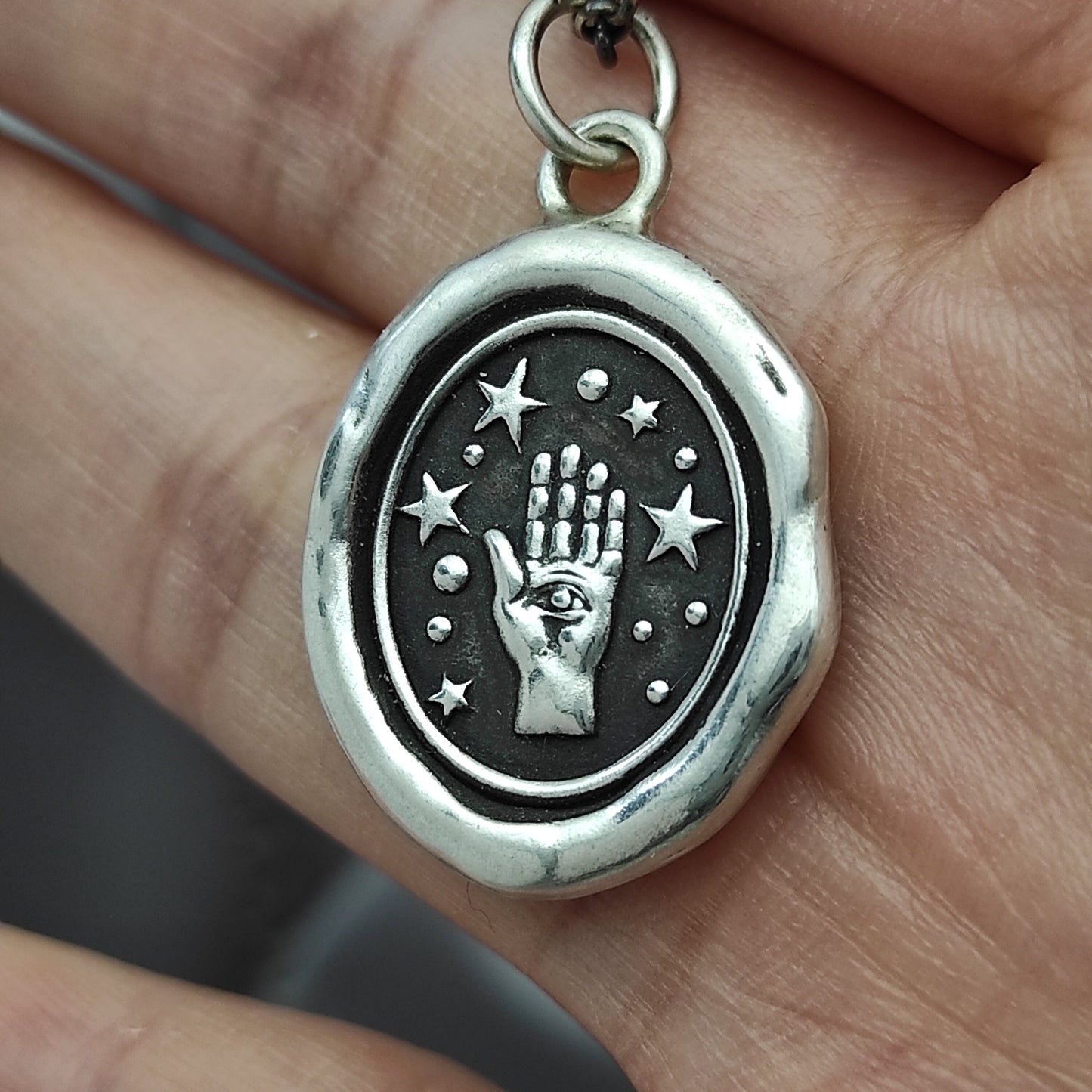 Magic Hand Star Celestial Wax Seal Necklace Pendant, Handmade Silver Talisman, Intaglio Seal Heirloom, Original Design Liliane Ting LT028