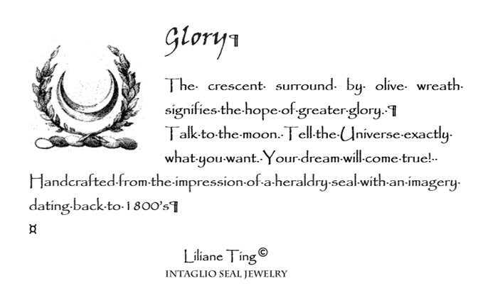 Crescent Moon Silver Pendant, Wreath Wax Seal Necklace, Handmade Silver Charm, Intaglio Seal Heirloom, Original Design Liliane Ting LT018