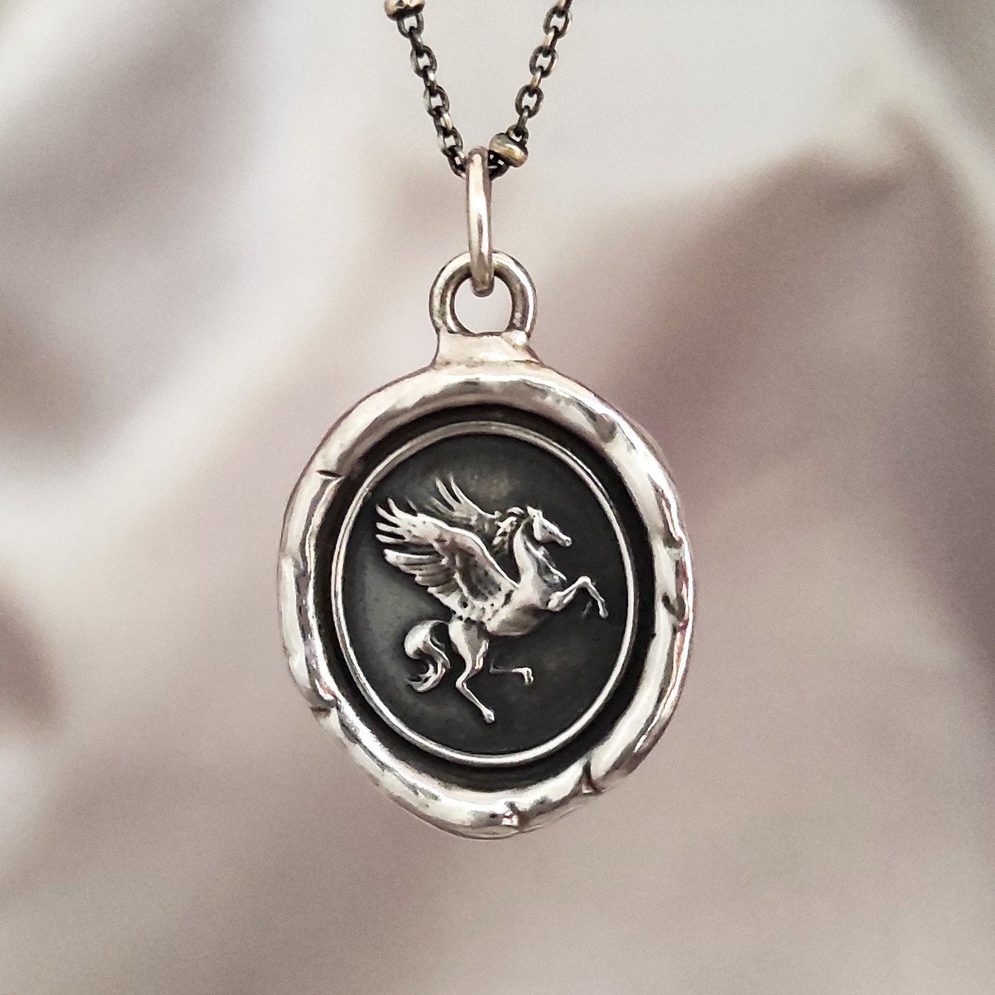 Pegasus - Flying Horse - Celestial - Wax Seal Necklace Pendant, Handmade Silver Talisman, Heirloom, Original Design Liliane Ting LT051
