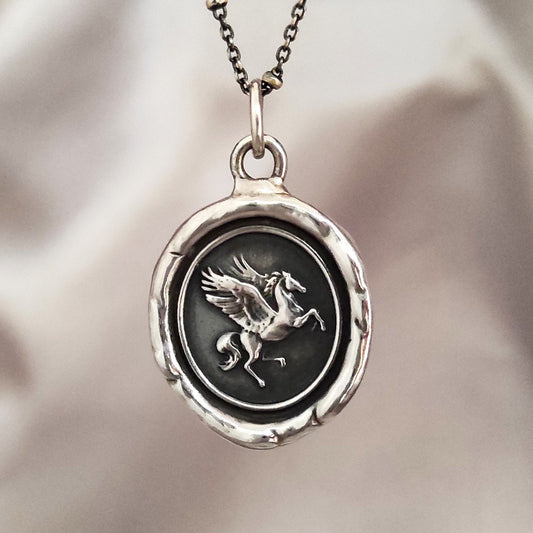 Pegasus - Flying Horse - Celestial - Wax Seal Necklace Pendant, Handmade Silver Talisman, Heirloom, Original Design Liliane Ting LT051