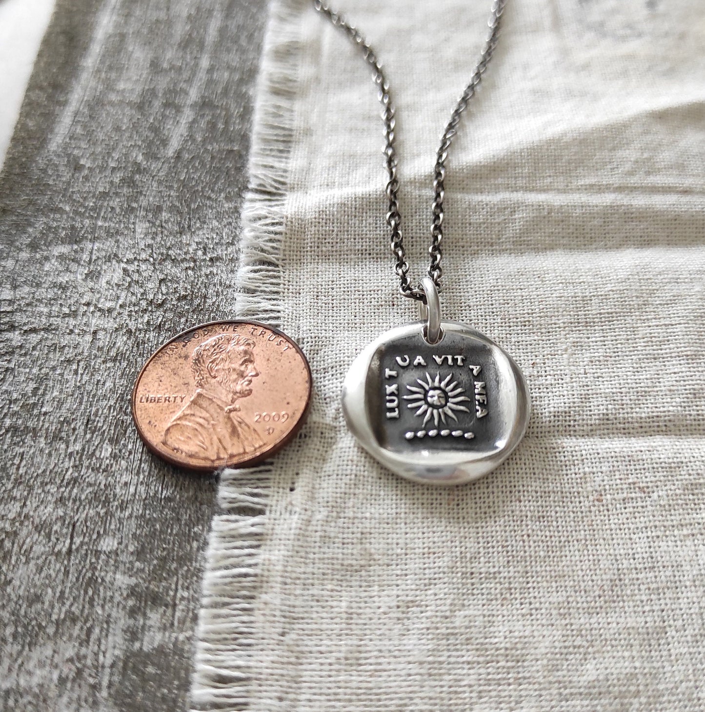 Silver Sun Pendant, Wax Seal Necklace, Handmade Silver Charm, Intaglio Seal Heirloom Original Design by Liliane Ting LT058