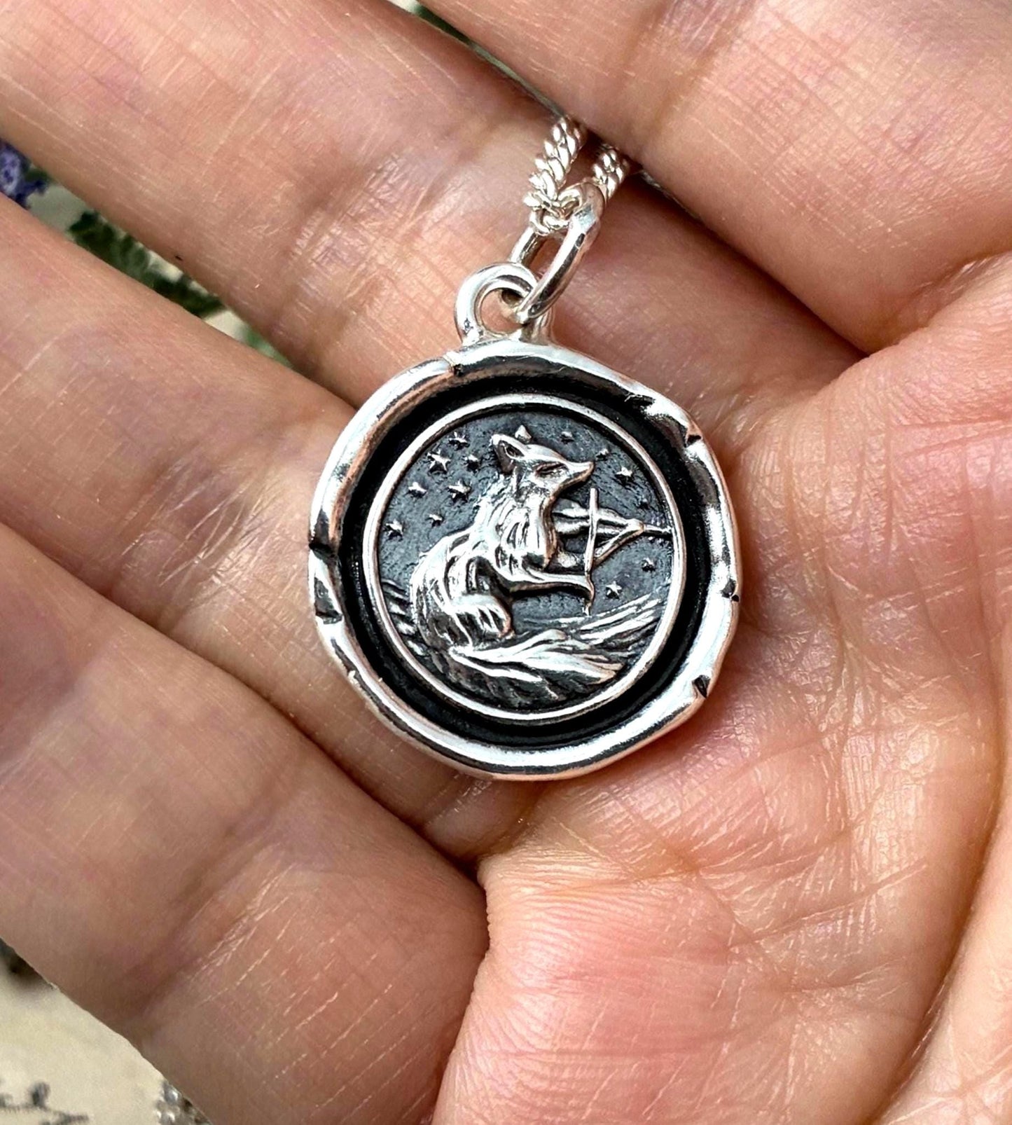 Fox Playing Violin Wax Seal Necklace, Handcrafted Silver Pendant, Music-themed jewelry, Inspirational Charm, Celestial Necklace LT0148