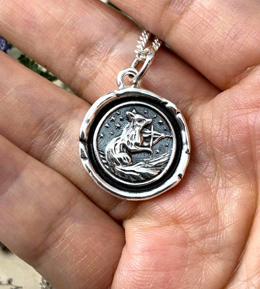 Fox Playing Violin Wax Seal Necklace, Handcrafted Silver Pendant, Music-themed jewelry, Inspirational Charm, Celestial Necklace LT0148