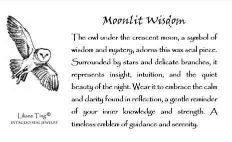 Owl Celestial Star Night Wax Seal Necklace Pendant, Handmade Silver Talisman, Intaglio Seal Heirloom, Original Design LT Studio LT034