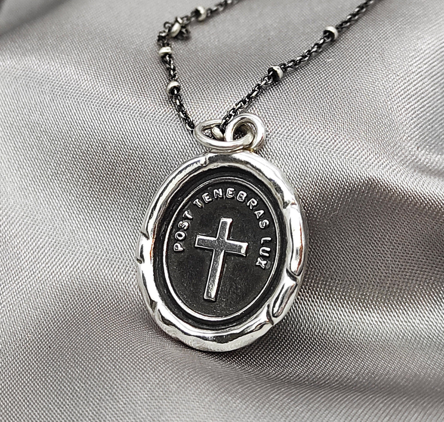 Silver Cross Pendant, Wax Seal Necklace, Handmade Silver Charm, Intaglio Seal Heirloom, Original Design Liliane Ting Studio LT041