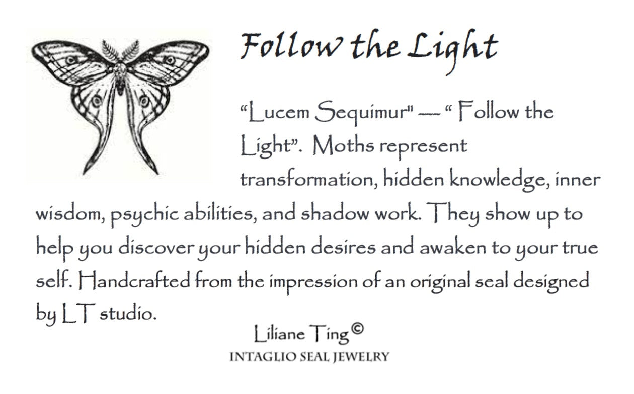 Moth Follow the Light Wax Seal Necklace Pendant, Handmade Silver Talisman, Intaglio Seal Heirloom, Original Design LT Studio LT002