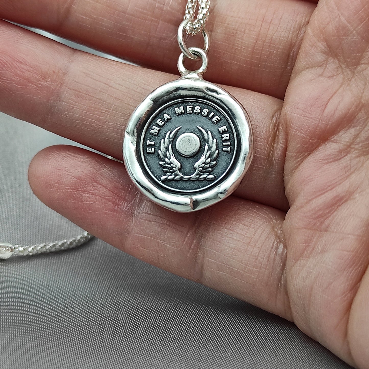 Full Moon Wing, Lunar Guardian, Wax Seal Necklace Pendant, Handmade Silver Talisman, Heirloom, Original Design Liliane Ting 045