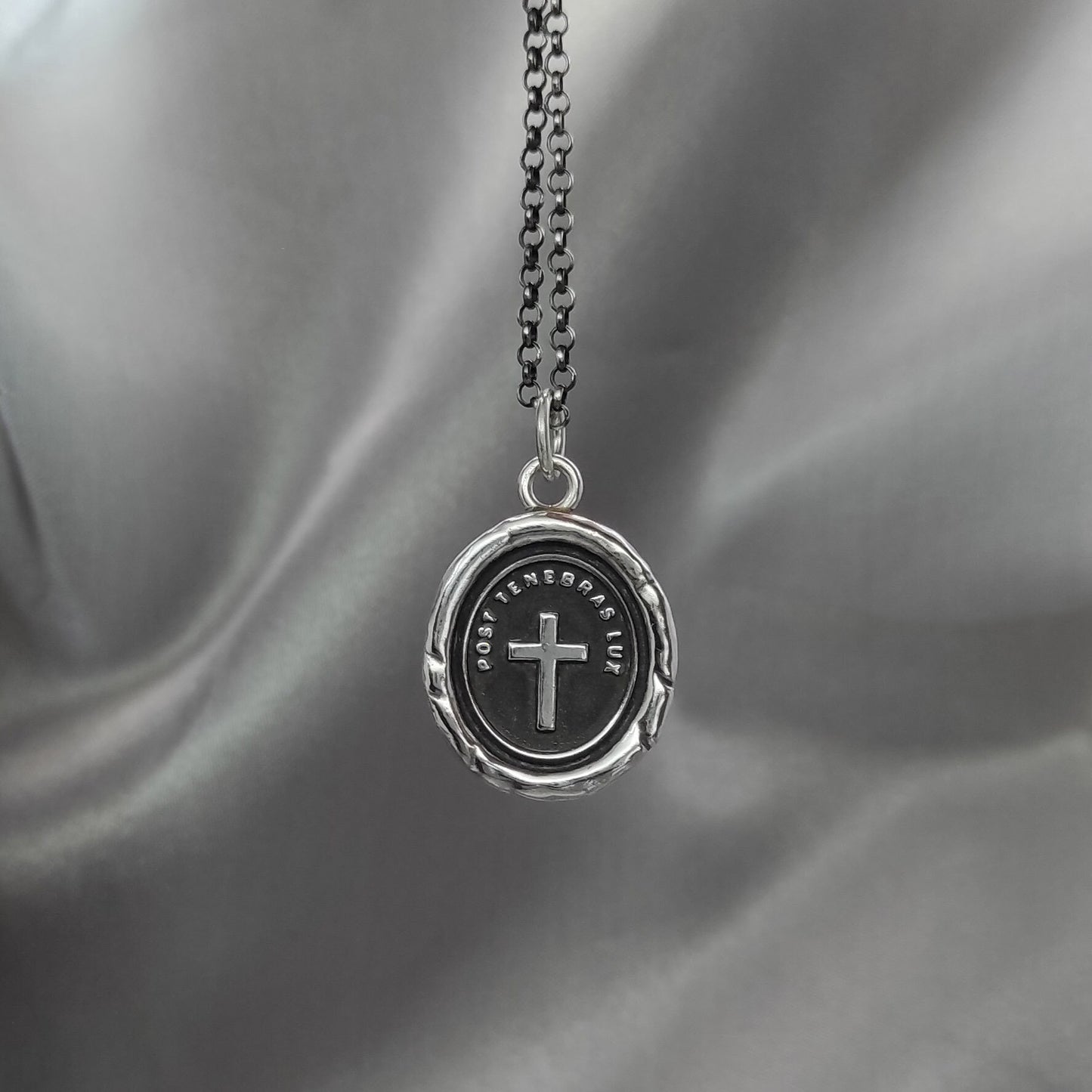 Silver Cross Pendant, Wax Seal Necklace, Handmade Silver Charm, Intaglio Seal Heirloom, Original Design Liliane Ting Studio LT041