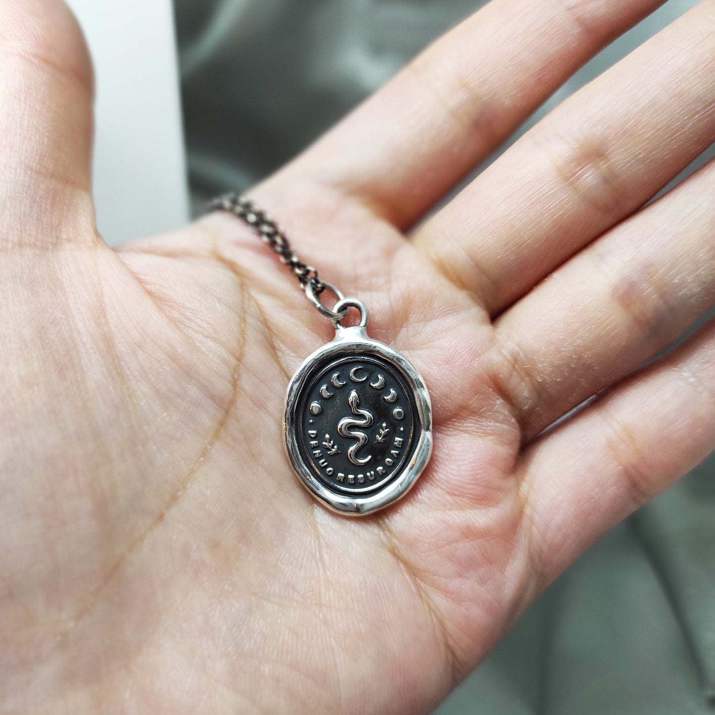 Snake Celestial Necklace - I Shall Rise Again - Wax Seal Pendant, Handmade Silver Talisman, Heirloom, Original Design Liliane Ting LT044