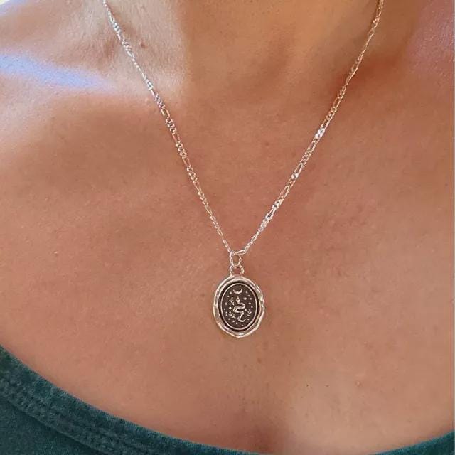 Snake Necklace, Celestial Moon Wax Seal Pendant, Handmade Silver Talisman, Intaglio Seal Heirloom Original Design Liliane Ting LT025