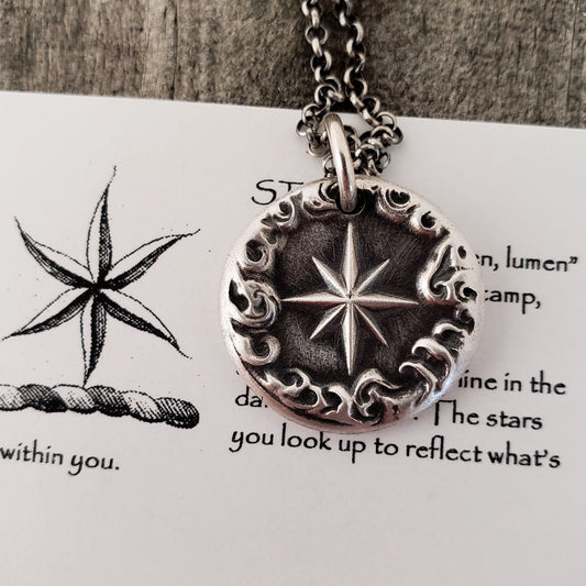 Star Cloud Pendant, Wax Seal Silver Necklace, Handmade Silver Charm, Intaglio Seal Heirloom Original Design LT019