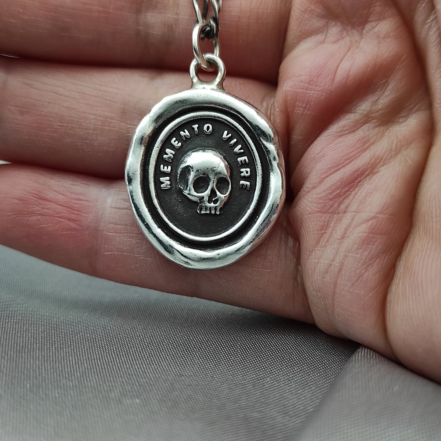 Skull Memento Wax Seal Necklace Pendant, Handmade Silver Talisman, Intaglio Seal Heirloom, Original Design Liliane Ting Studio LT029