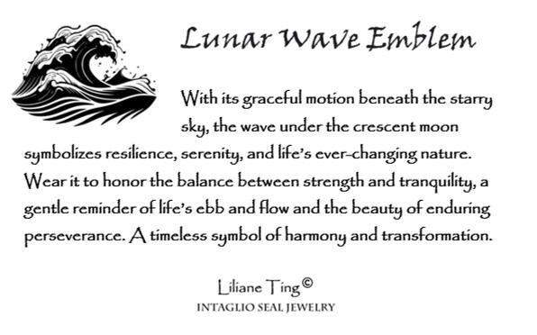 Ocean Wave & Crescent Moon Necklace • Wax Seal Silver Pendant • Nautical Keepsake • Original Design by Liliane Ting