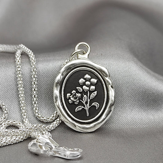Hellebores Pendant, Wax Seal Necklace, Handmade Silver Floral Charm, Intaglio Seal Heirloom, Original Design LT015