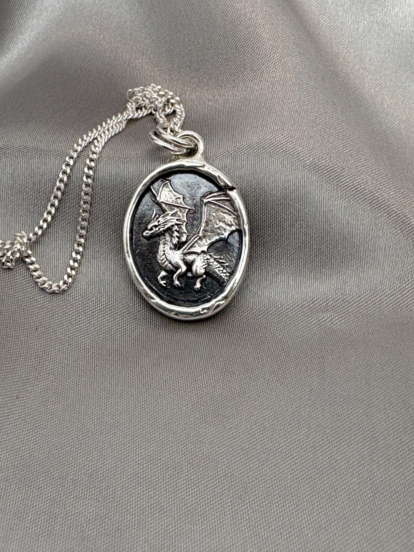 Fantasy Dragon Celestial Wax Seal Necklace Pendant, Handmade Silver Talisman, Intaglio Seal Heirloom, Original Design LT103