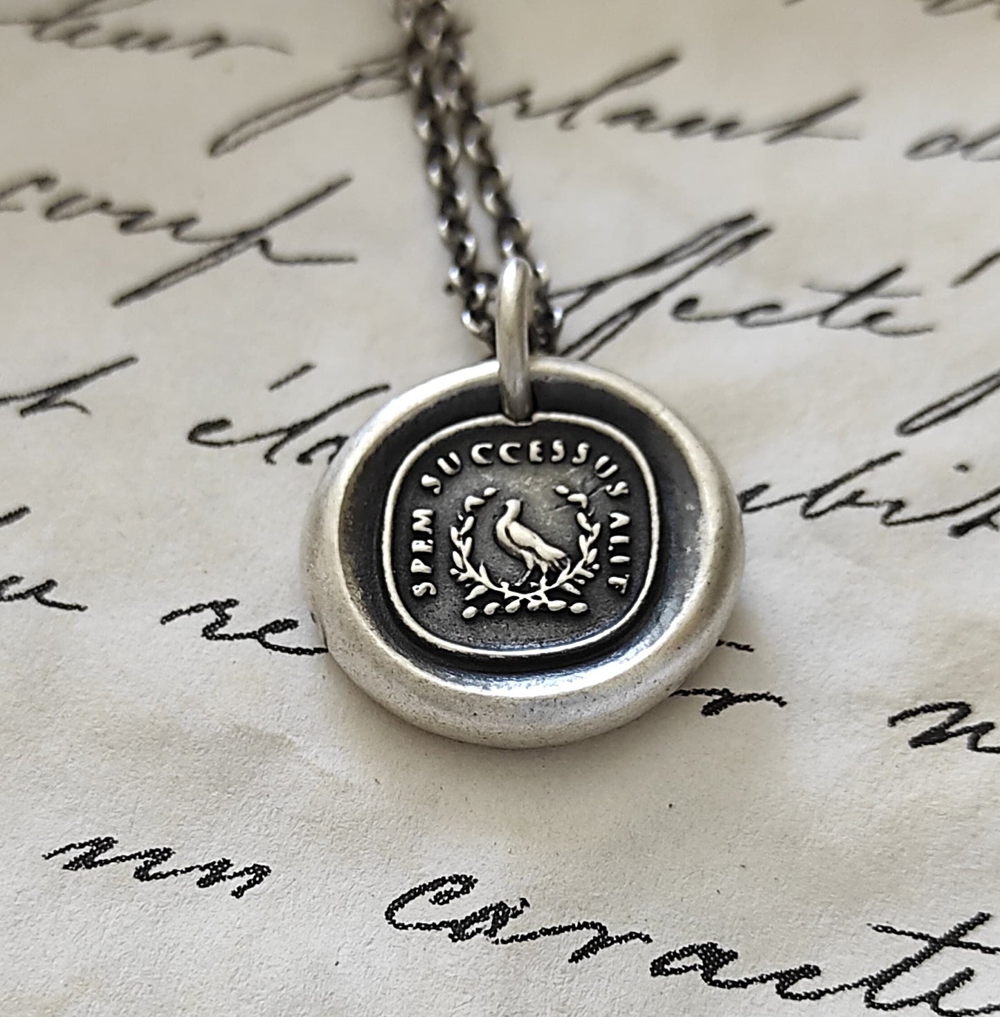Dove Pendant, Wax Seal Bird Necklace, Handmade Silver Amulet, One of a Kind Jewelry, Intaglio Seal Heirloom Original Design LT052