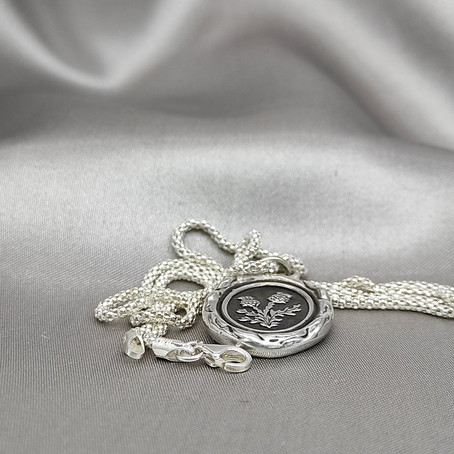 Thistle Double Head Necklace, Wax Seal Pendant, Handmade Silver Talisman, Intaglio Seal Heirloom, Original Design LT067