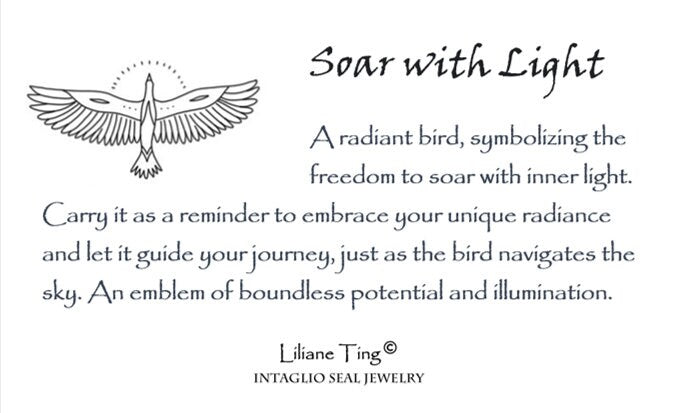 Bird Radiant Soaring Light Wax Seal Necklace Pendant, Handmade Silver Talisman, Intaglio Seal Heirloom, Original Design Liliane Ting 076