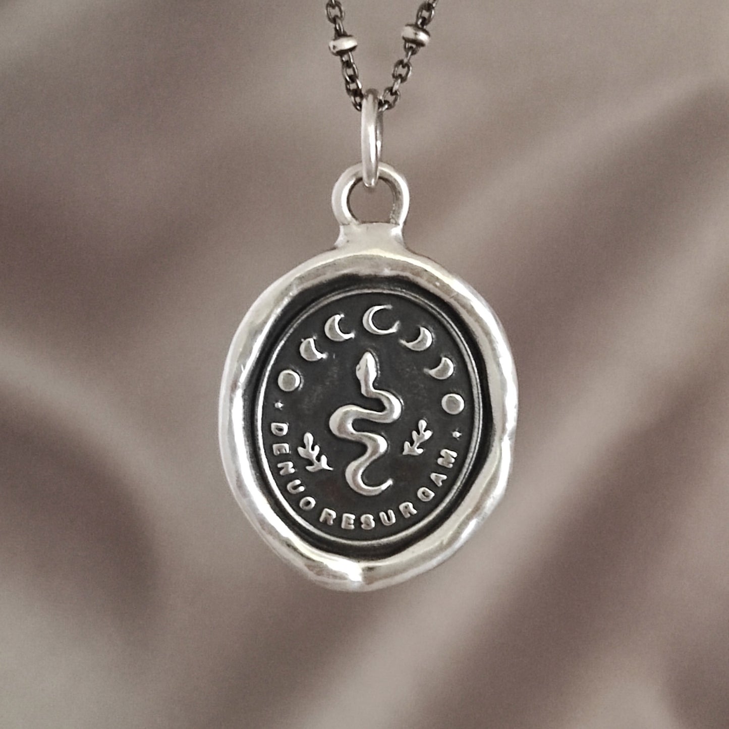 Snake Celestial Necklace - I Shall Rise Again - Wax Seal Pendant, Handmade Silver Talisman, Heirloom, Original Design Liliane Ting LT044
