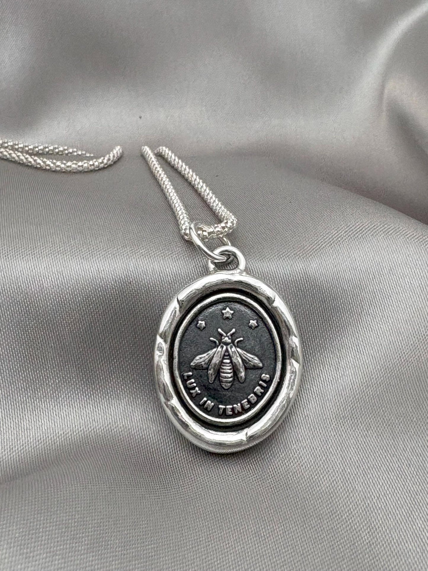 Inspirational Firefly Necklace, Wax Seal Silver Pendant, Handmade Silver Talisman, Intaglio Seal Heirloom, Original Design by Liliane Ting