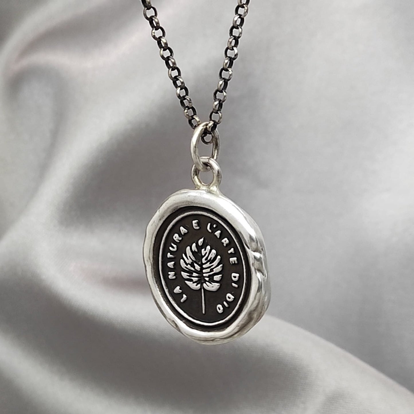 Silver Leaves Pendant, Handmade Silver Charm, Nature Wax Seal Necklace , Intaglio Seal Heirloom, Original Design Liliane Ting LT054