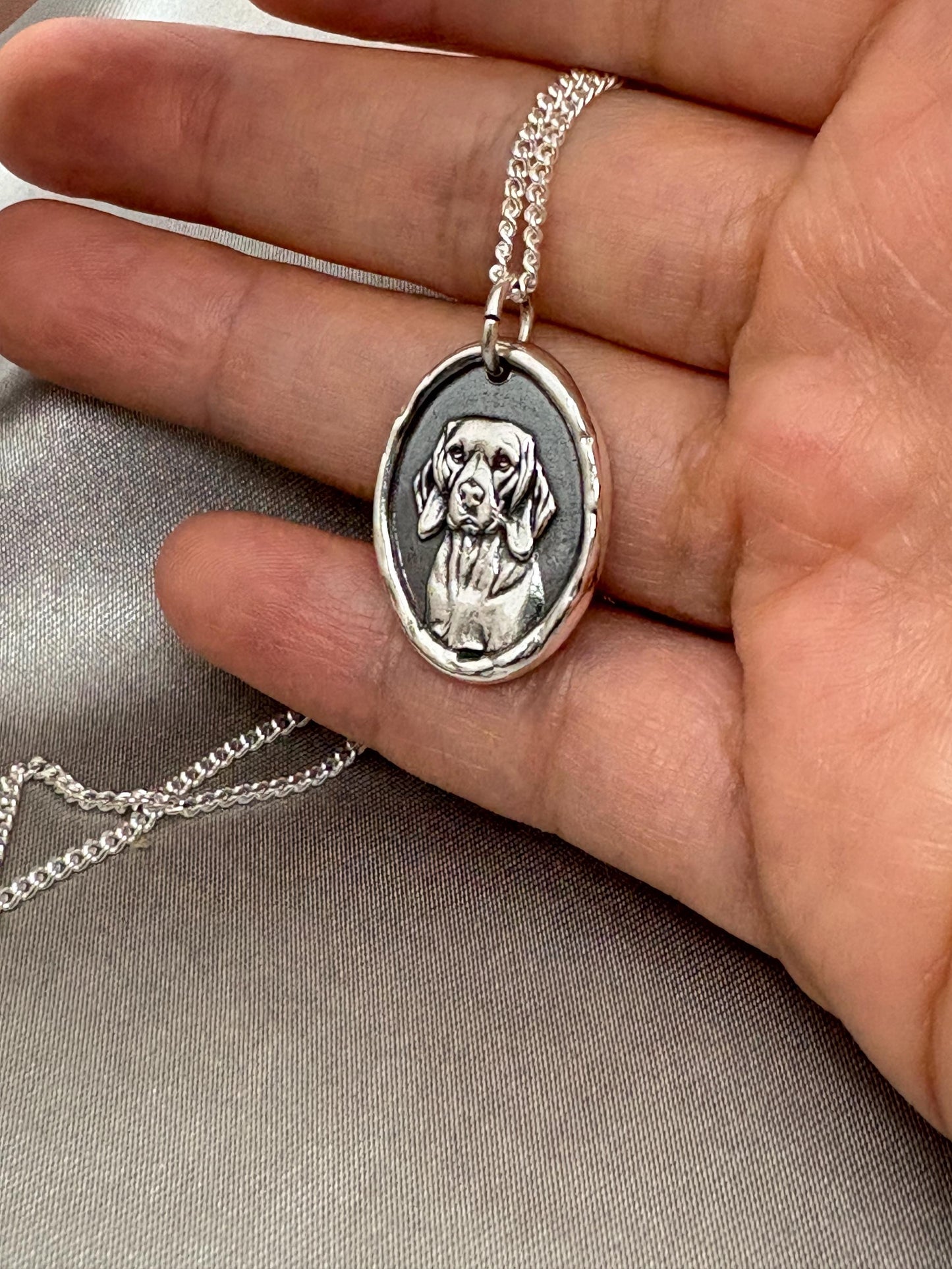 Beagle Dog Wax Seal Necklace Pendant/ Handmade Silver Talisman/Intaglio Seal, Original Design by Liliane Ting LT104