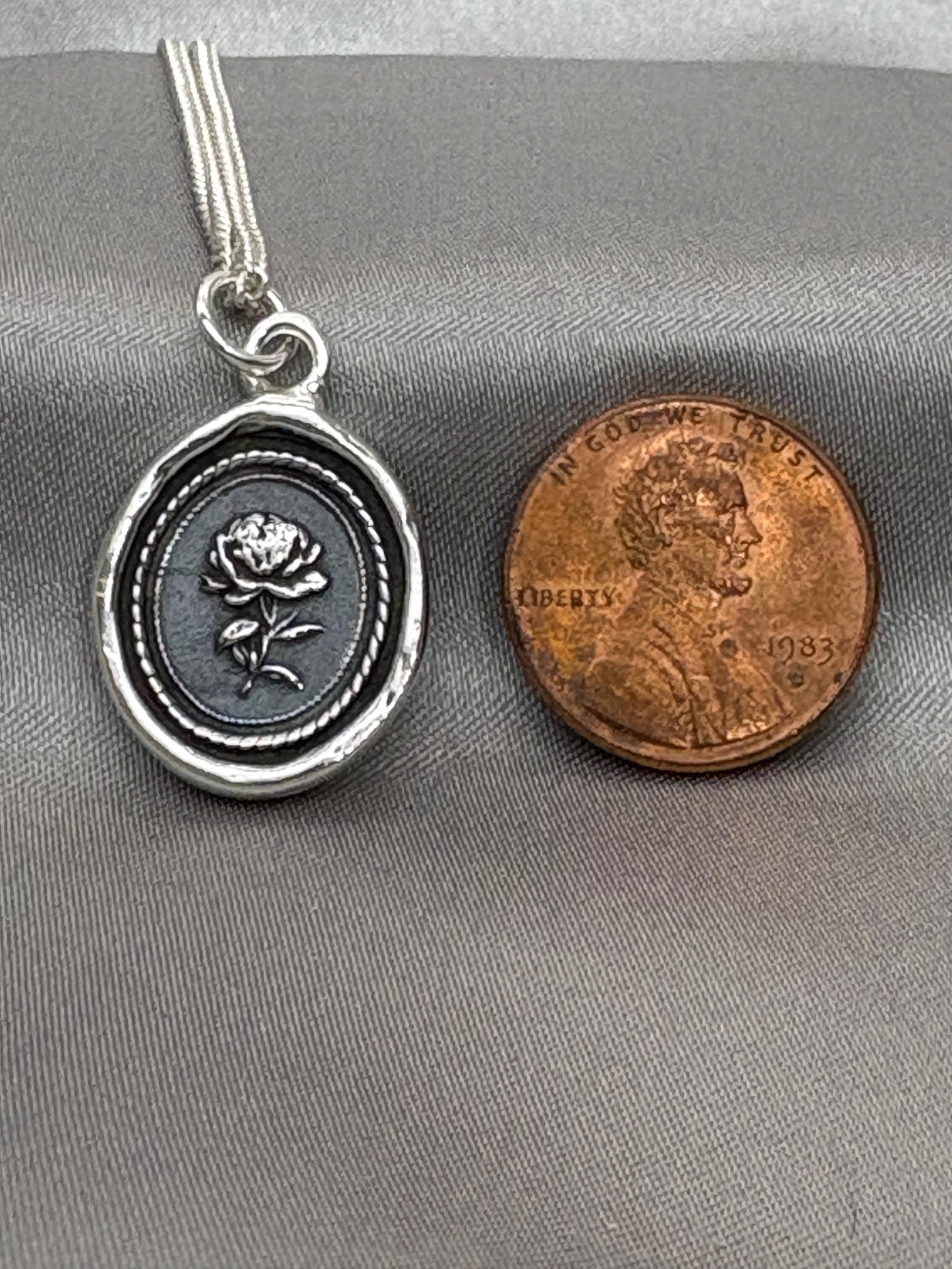 Rose Pendant – Vintage Floral Wax Seal Necklace, Handmade Silver Charm, Intaglio Seal Heirloom, Original Design LT Studio