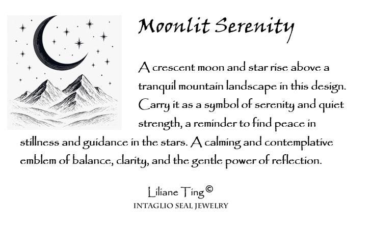 Silver Moon & Stars Pendant – Celestial Wax Seal Night Sky Necklace, Handmade Charm, Intaglio Seal Heirloom, Original Design LT Studio